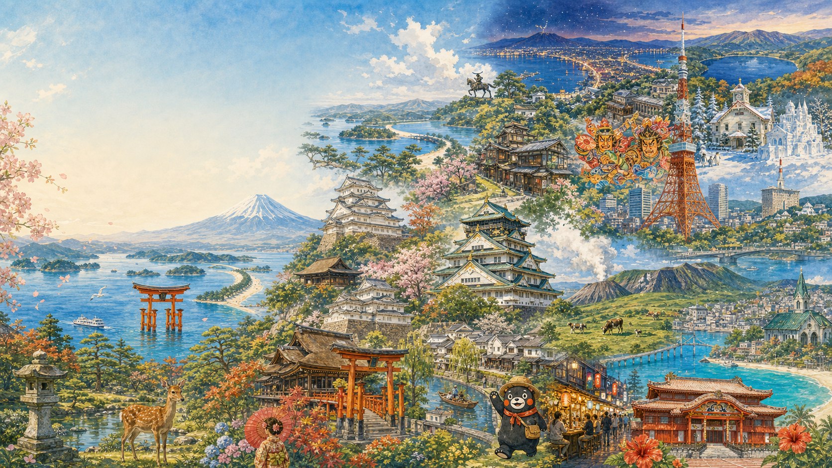 日本各地代表元素旅遊拼貼橫幅